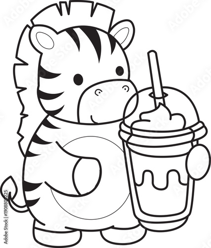 Coloring book of cute Zebra character clip art for children. Zebra 