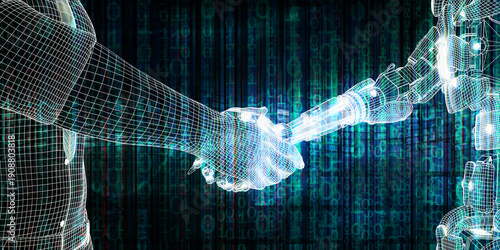 Futuristic Handshake Between Robotic Arm And Human