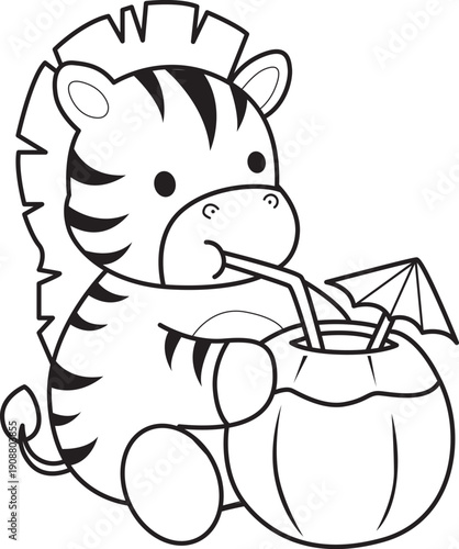 Coloring book of cute Zebra character clip art for children. Zebra 