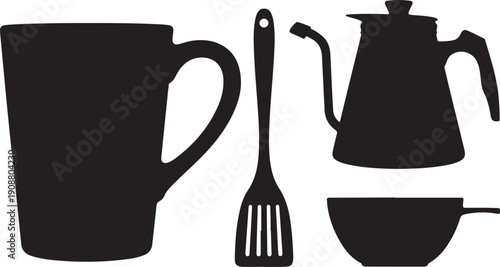 Minimalist black kitchen utensils and coffee equipment