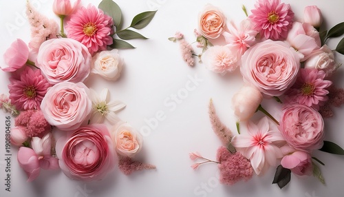 Perfetto Sfondo Bianco Di Vari Fiori Freschi Nelle Sfumature Del Rosa