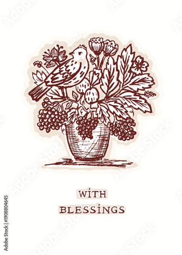 Hand drawn woman on christian travel adventure. Blessing greetings card motif. Black white isolated vector graphic sticker design for bible study sticker, printable retreat or pilgrimage illustration