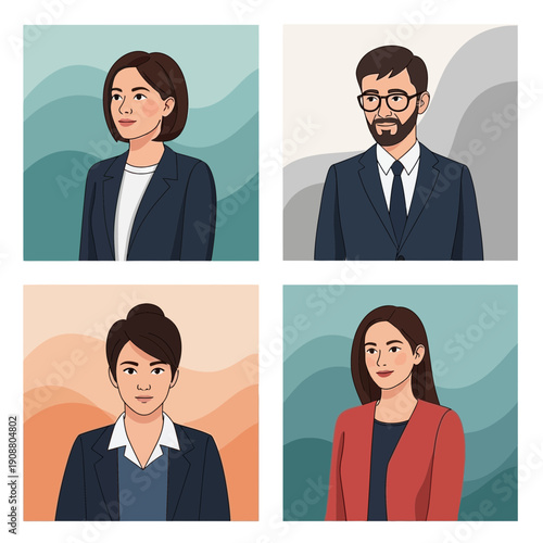 Diverse business people portraits, professional avatars, modern flat illustration