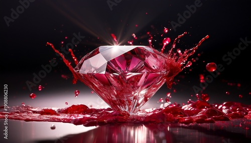 Glistening Diamond Splattered With Crimson Paint Symbolizing Blood Diamonds Illicit Crime