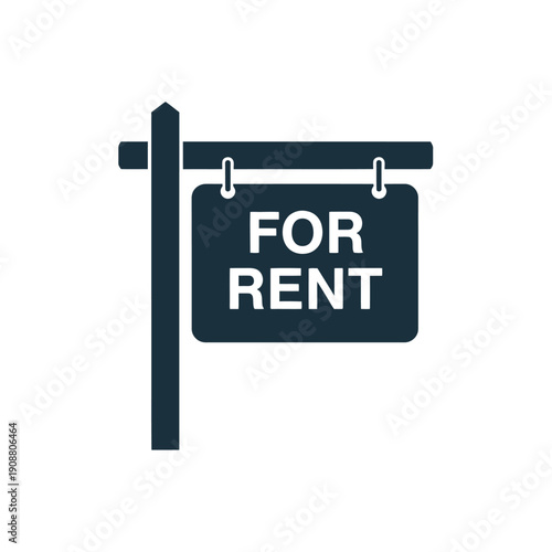 A dark blue for rent sign on a simple post illustration