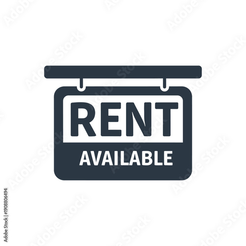 Dark blue rent available sign a simple real estate advertisement