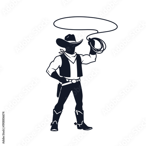 Silhouette of a cowboy spinning a lasso classic western imagery