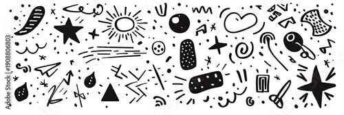 Hand-Drawn Scribbles, Doodle Set, Isolated. Decorative Graphics, Background