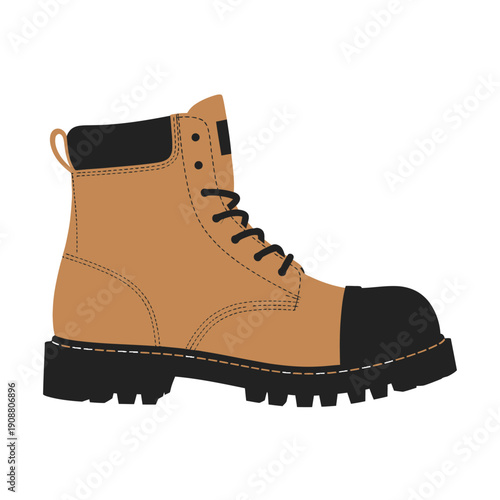 Canvas Print Illustration of a single brown and black work boot on a white background