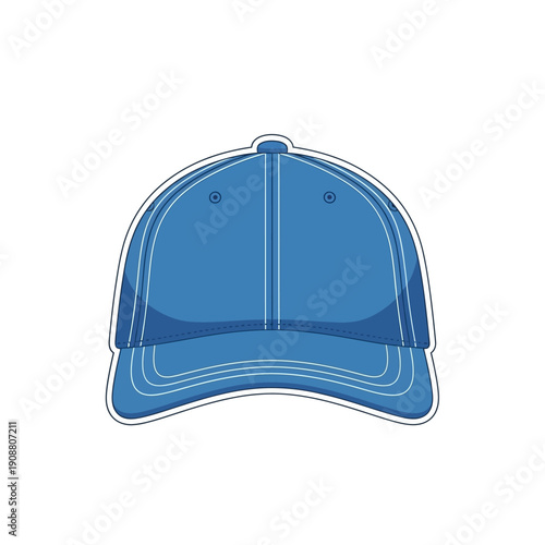 A blue baseball cap with white stitching and a curved brim