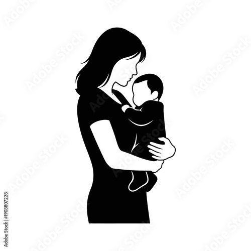 Silhouette of a mother lovingly cradling her baby in her arms
