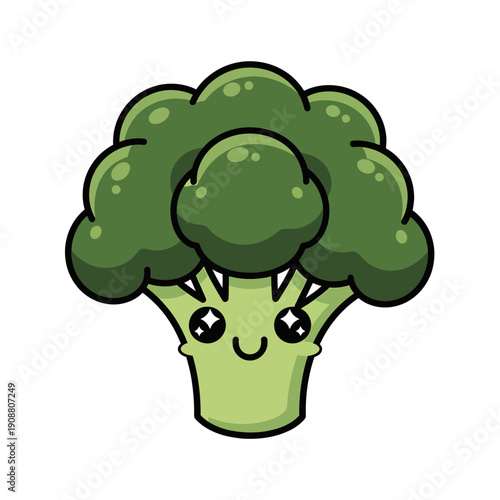 Cute cartoon broccoli with a smiling face and rosy cheeks