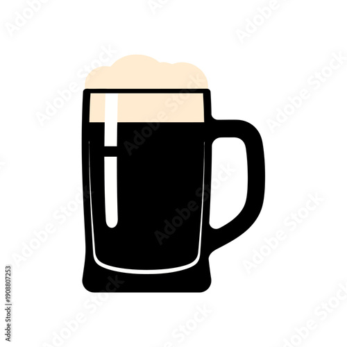 Simple illustration of a black beer mug with a frothy head