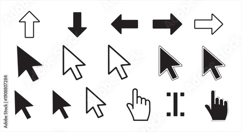 Directional Arrow Control Icons – UI Navigation and Multimedia Button Symbol Set