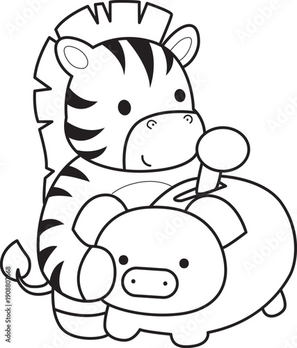 Coloring book of cute Zebra character clip art for children. Zebra 