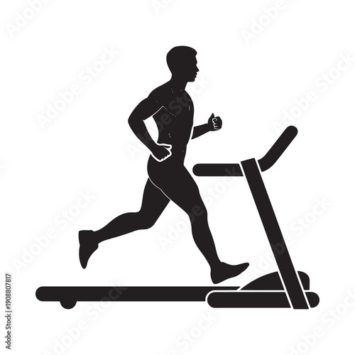 Silhouette of a man running on a treadmill machine