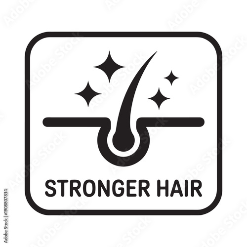 Hair follicle graphic with sparkles and text stronger hair