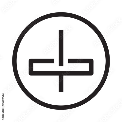 Simple black and white graphic of a cross within a circle