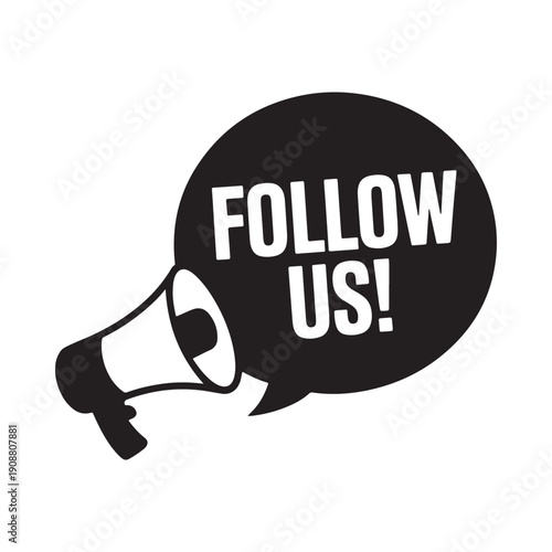 Black and white illustration of a megaphone with text