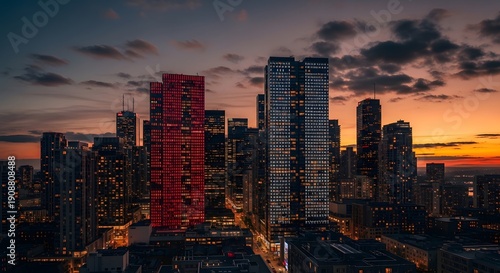 Canada Day: City Skyline at Sunset With Red and White Lights