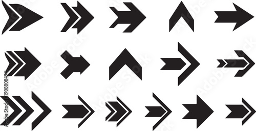 Collection of various black arrow icons on white background