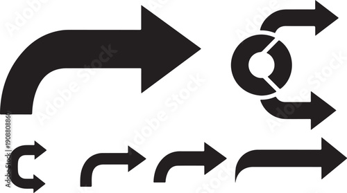 Collection of various black arrow icons on white background