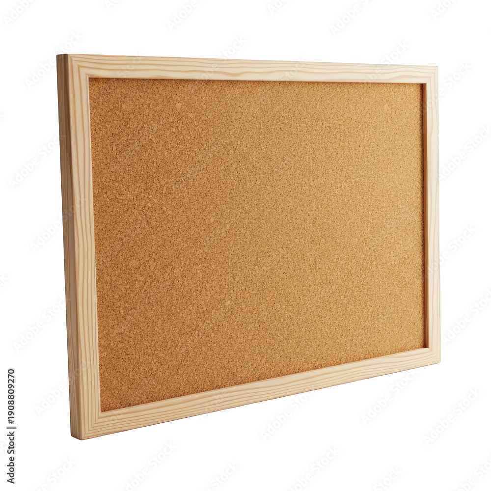 Fototapeta premium Corkboard with wooden frame, blank and ready for use, isolated on transparent background