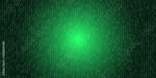 Vector digital code rain in a Matrix inspired futuristic style. High-tech backdrop with glowing binary characters. Binary Software Programming Code Background. Digital Data Technology Concept.