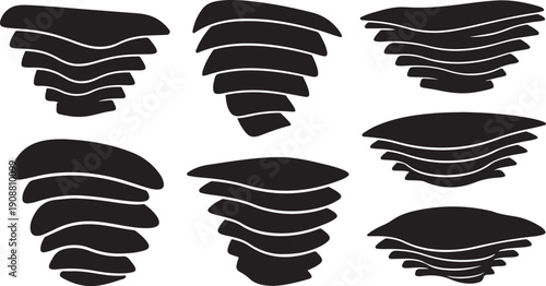 Collection of black tornado icons on white background