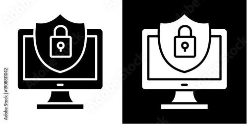 Secure Gdpr Monitor  Icon Set White Glyph Style Collection
