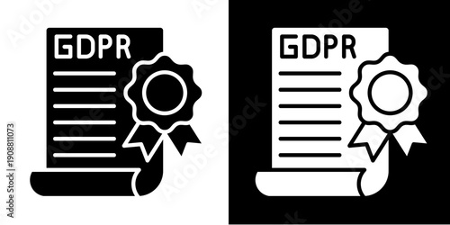 Gdpr Certified Document  Icon Set White Glyph Style Collection
