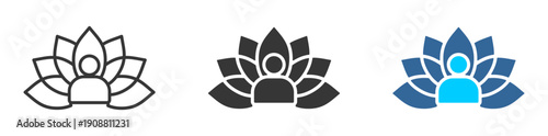 meditation icon set multiple style collection	