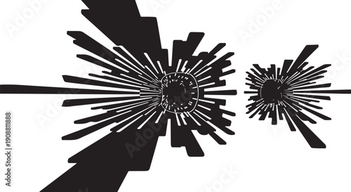 Abstract black and white geometric shapes exploding in motion