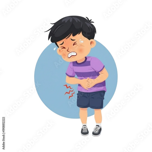 The boy has a stomach ache