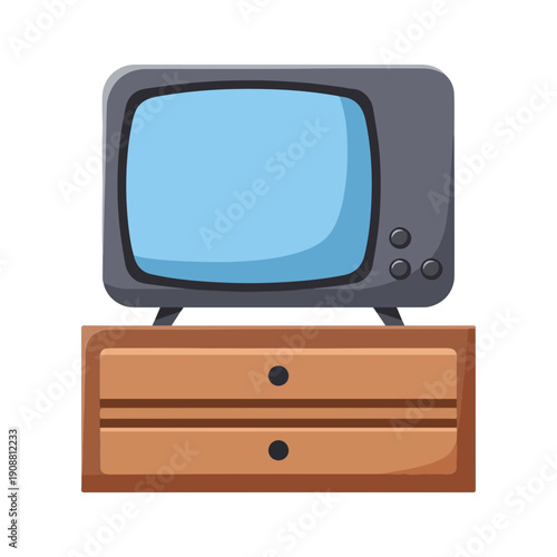Retro TV on Cabinet Vector Illustration