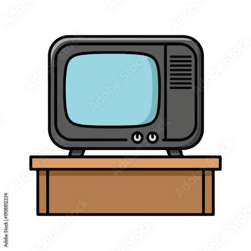 Retro TV Set on Cabinet Illustration