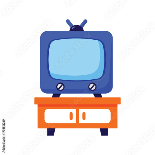 Retro Television Set on Cabinet Icon Flat Design