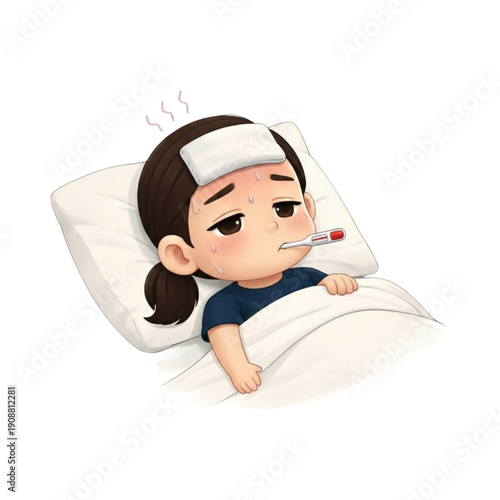 The girl is sick with a fever