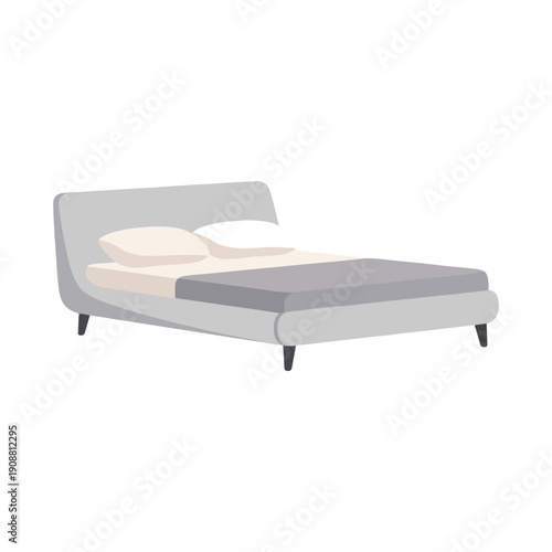 Modern Double Bed with Pillows and Blanket Minimalist Vector