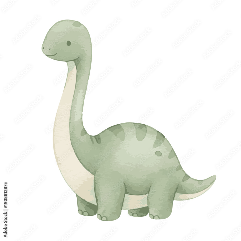 Naklejka premium Cute Watercolor Brontosaurus Dinosaur Illustration.