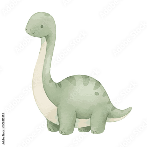 Cute Watercolor Brontosaurus Dinosaur Illustration.