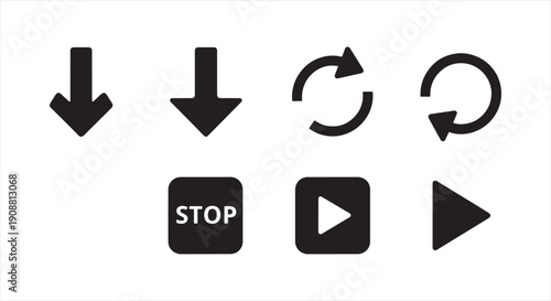Arrow Control Icon Set – Directional Symbols for User Interface, Multimedia, and Navigation Design