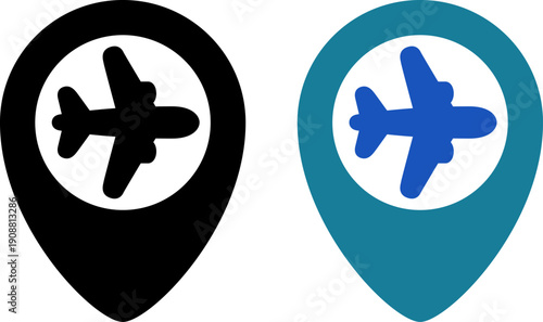 飛行機入り位置ピンのロケーションアイコン（Airplane Location Pin Icon）
