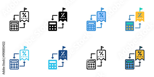 Tax Computation icons set multiple style collection. Editable stroke 
