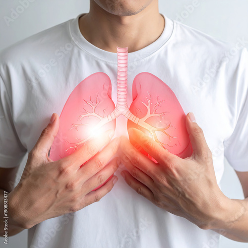 Human Lungs Highlighted in Red, Breathing Problem and Medical Concept