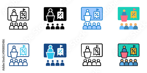 Tax Seminar icons set multiple style collection. Editable stroke 
