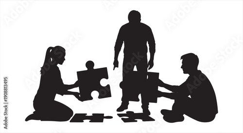 Teamwork Puzzle Concept – Business Collaboration, Trust and Innovation Success Illustration