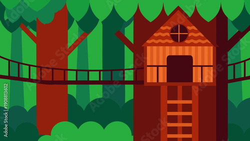 Cozy treehouse in forest with suspension bridge to adventure