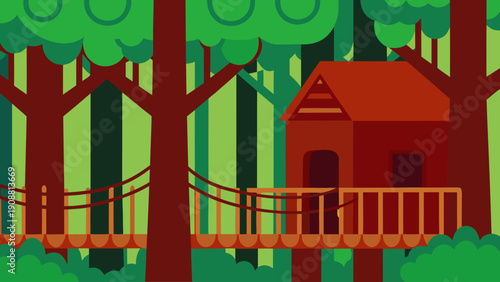 Cozy treehouse in forest with suspension bridge to adventure