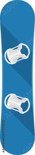 Snowboard with white bindings on top.